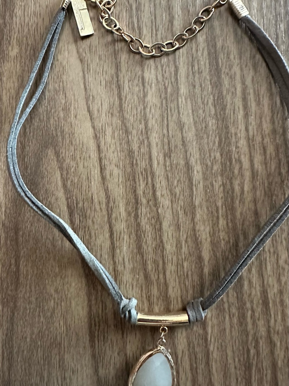 The Limited Gold-Tone & Gray Suede Pendant Necklace